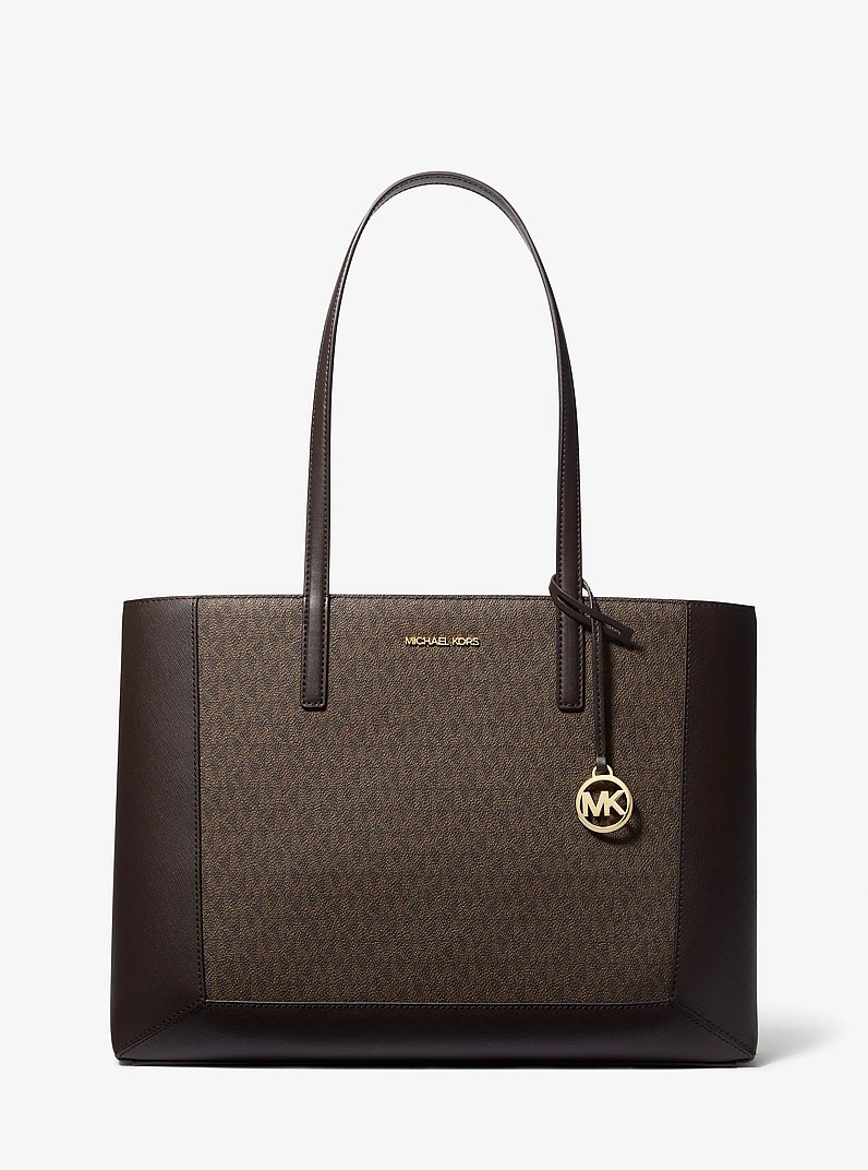 Sallie Large Signature Logo Tote Bag in CHOCOLATE | Michael Kors