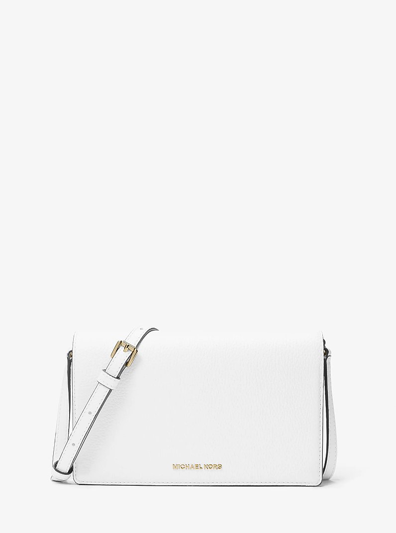Jet Set Medium Pebbled Leather Front-Flap Crossbody Bag in OPTIC WHITE | Michael Kors