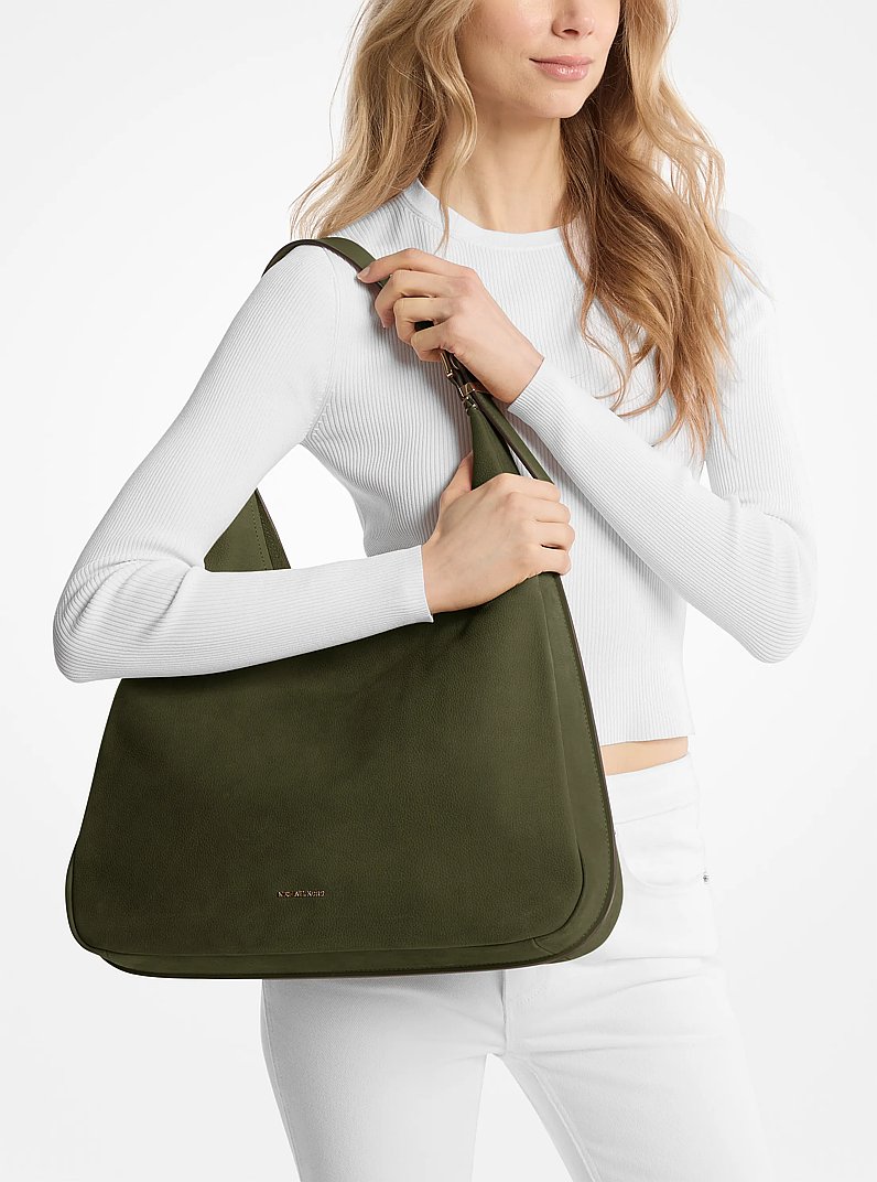 Nolita Large Nubuck Hobo Shoulder Bag in IVY | Michael Kors