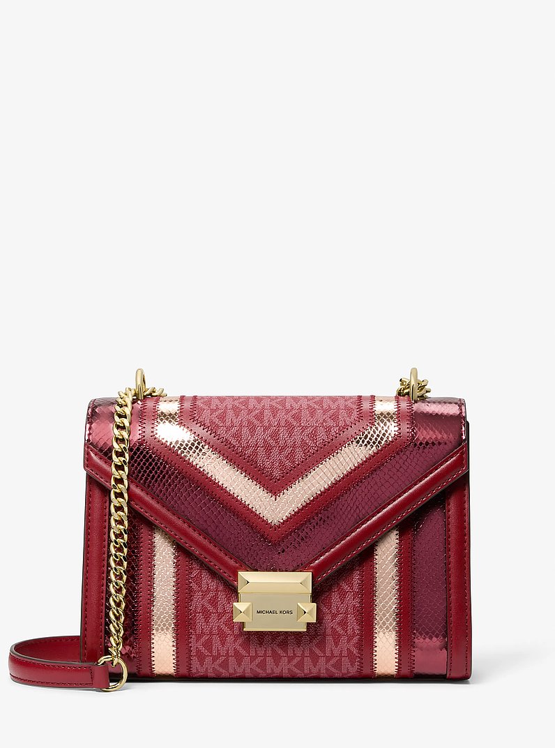 Whitney Medium Signature Logo and Metallic Shoulder Bag in CHERRY MULTI | Michael Kors