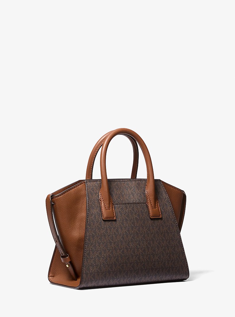 Avril Small Logo and Leather Satchel in BROWN | Michael Kors
