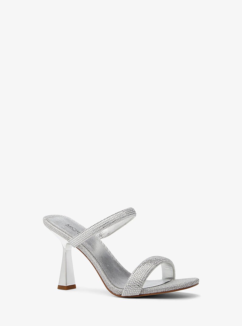 Clara Embellished Metallic Glitter Chain-Mesh Sandal in SILVER | Michael Kors