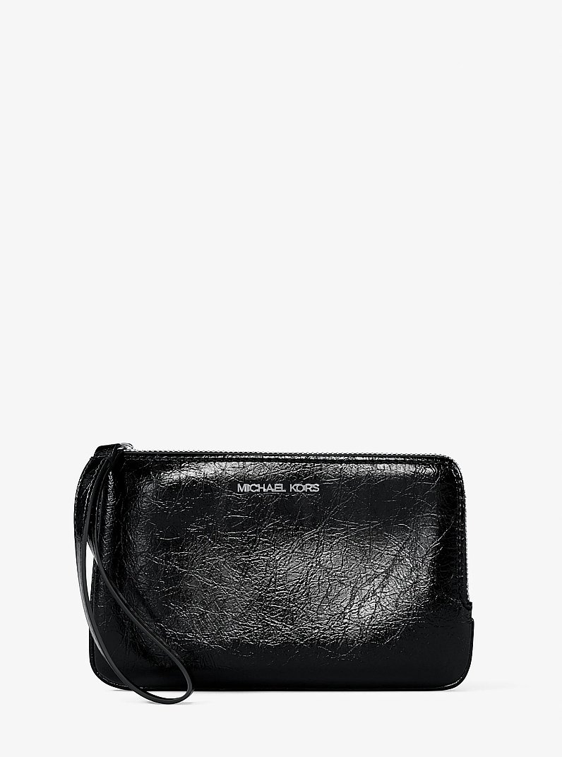 Jet Set Travel Small Crackled Wristlet in BLACK | Michael Kors