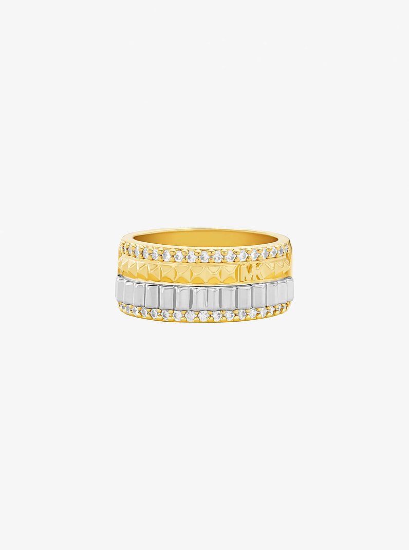 Anillo acanalado en dos tonos con pav&eacute; in BITONO | Michael Kors