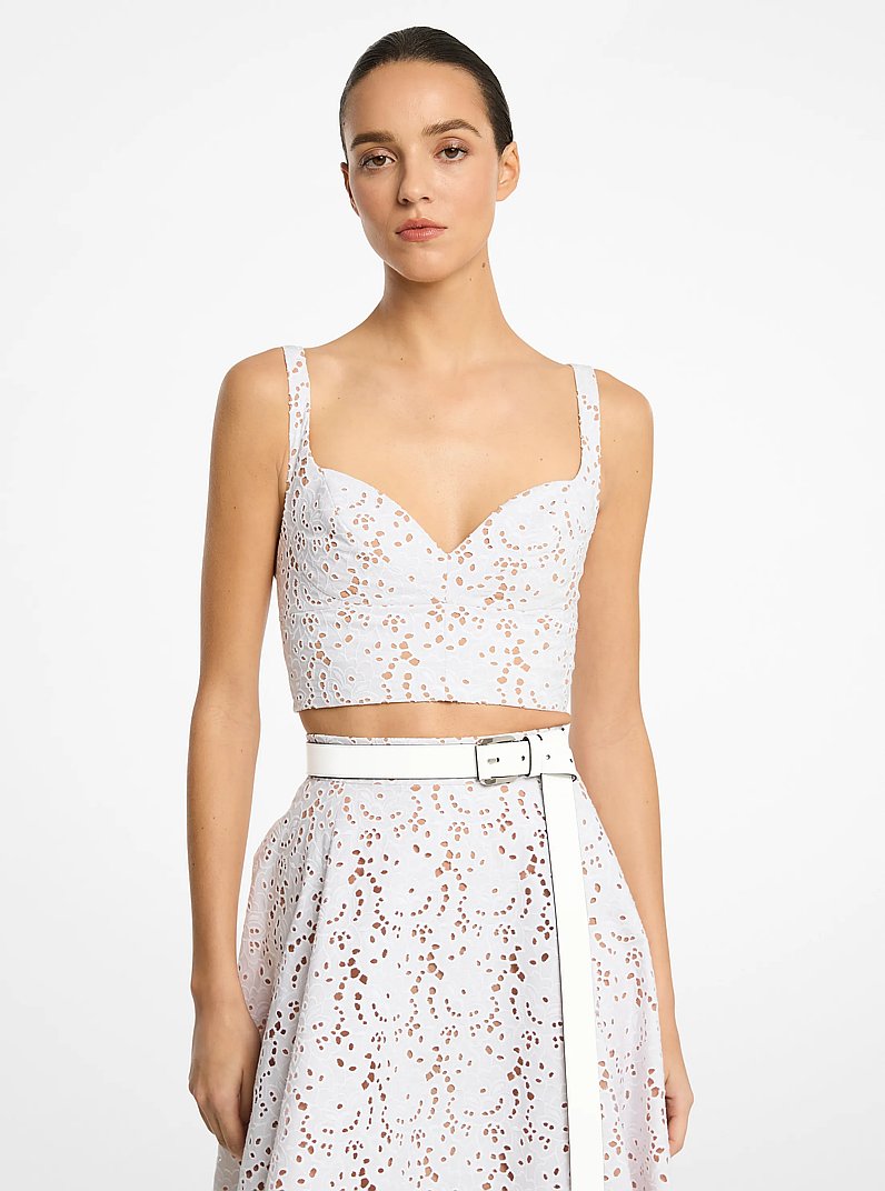 Floral Cotton Eyelet Bustier Top in OPTIC WHITE | Michael Kors
