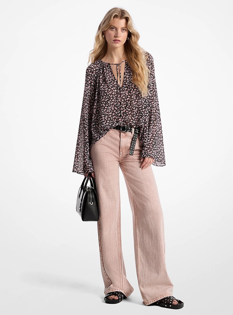 St&uuml;ckgef&auml;rbte Jeans mit weitem Bein in ROSE WATER | Michael Kors