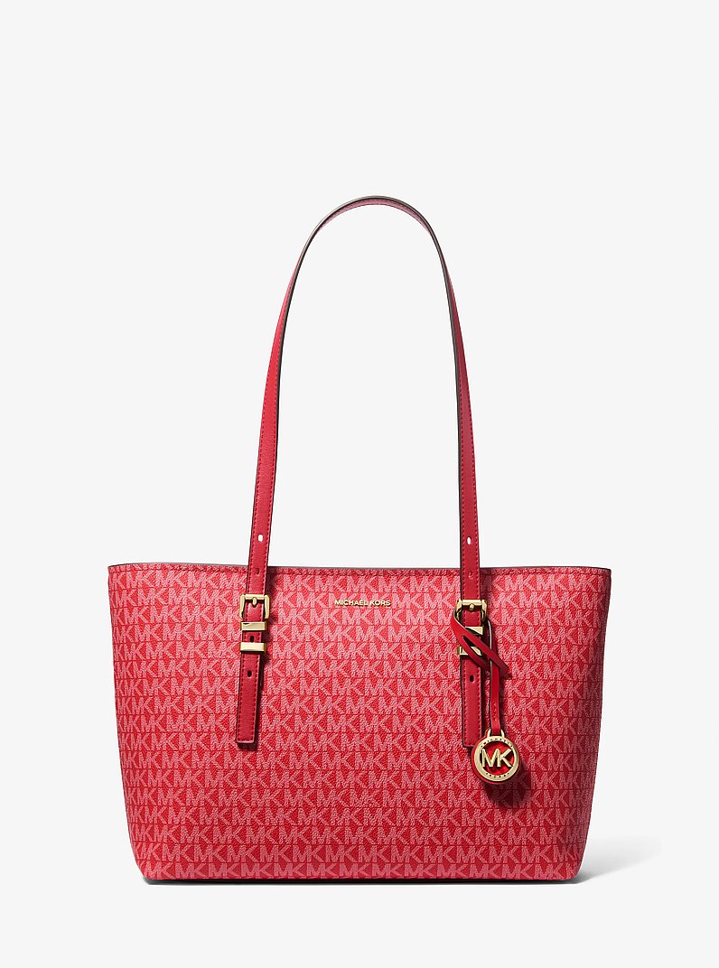 Quinn Medium Signature Logo and Leather Tote Bag in CRIMSON | Michael Kors