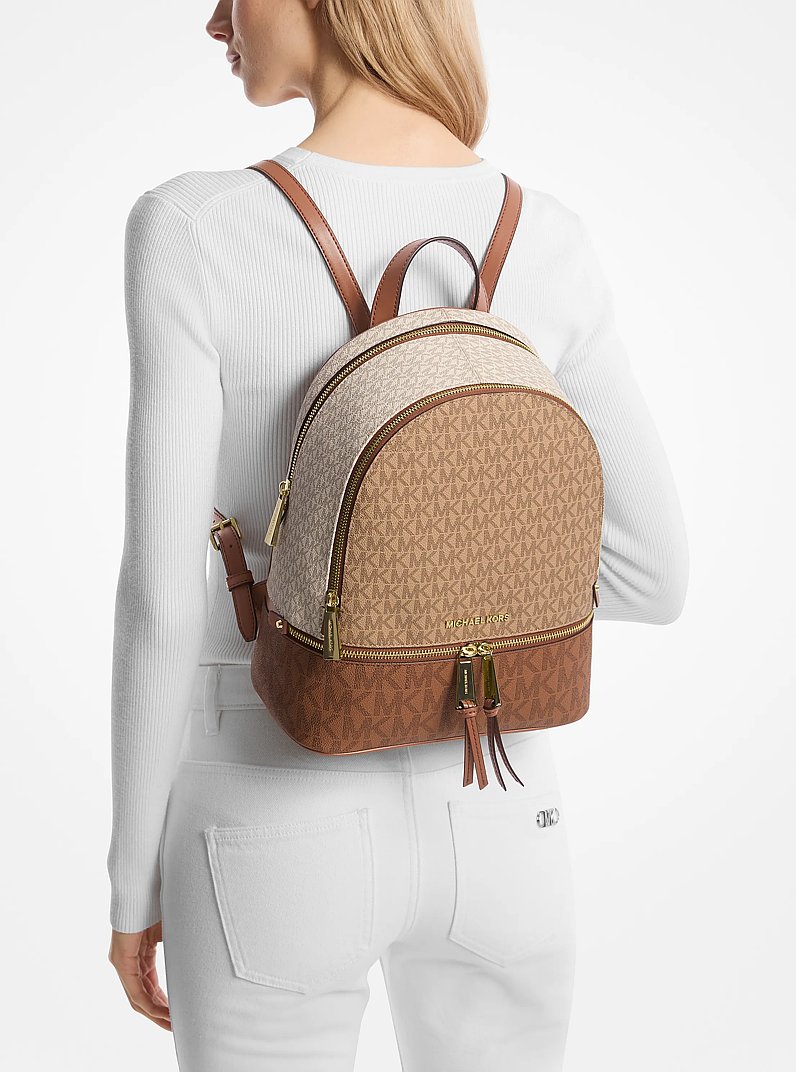 Rhea Medium Color-Block Logo Backpack in CAMEL COMBO | Michael Kors