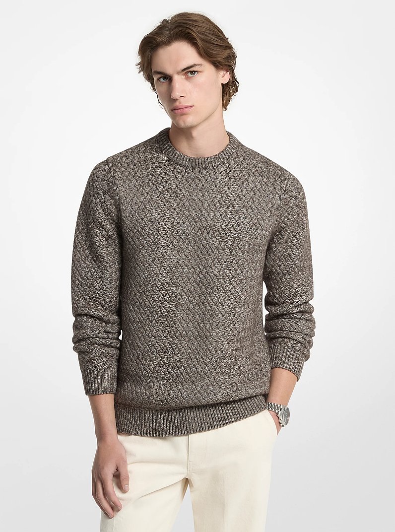 Crosshatch Cotton Blend Sweater in CHOCOLTE BRN | Michael Kors