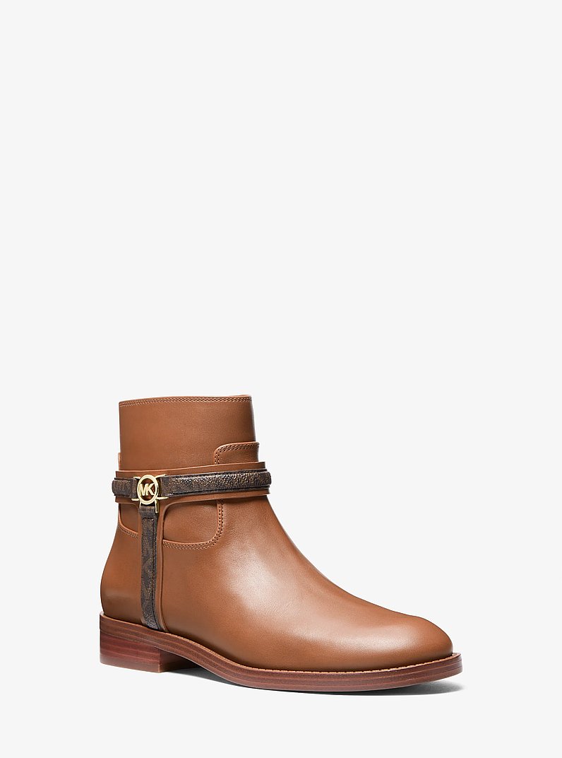 Mindy Leather and Signature Logo Trim Boot in LUGGAGE MULTI | Michael Kors