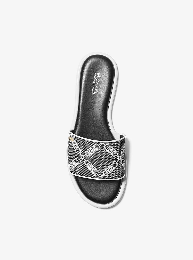 Saylor Empire Logo Jacquard Slide Sandal in BLACK/WHITE | Michael Kors