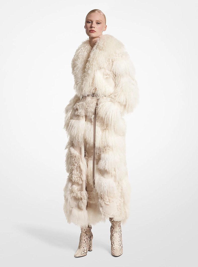 Mongolian Shearling Coat in IVORY | Michael Kors