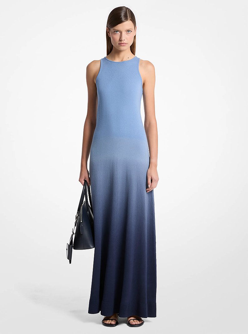 Vestido de cachemira con efecto ombr&eacute; y cuello halter deportivo in AZUL LAGO MULTICOLOR | Michael Kors