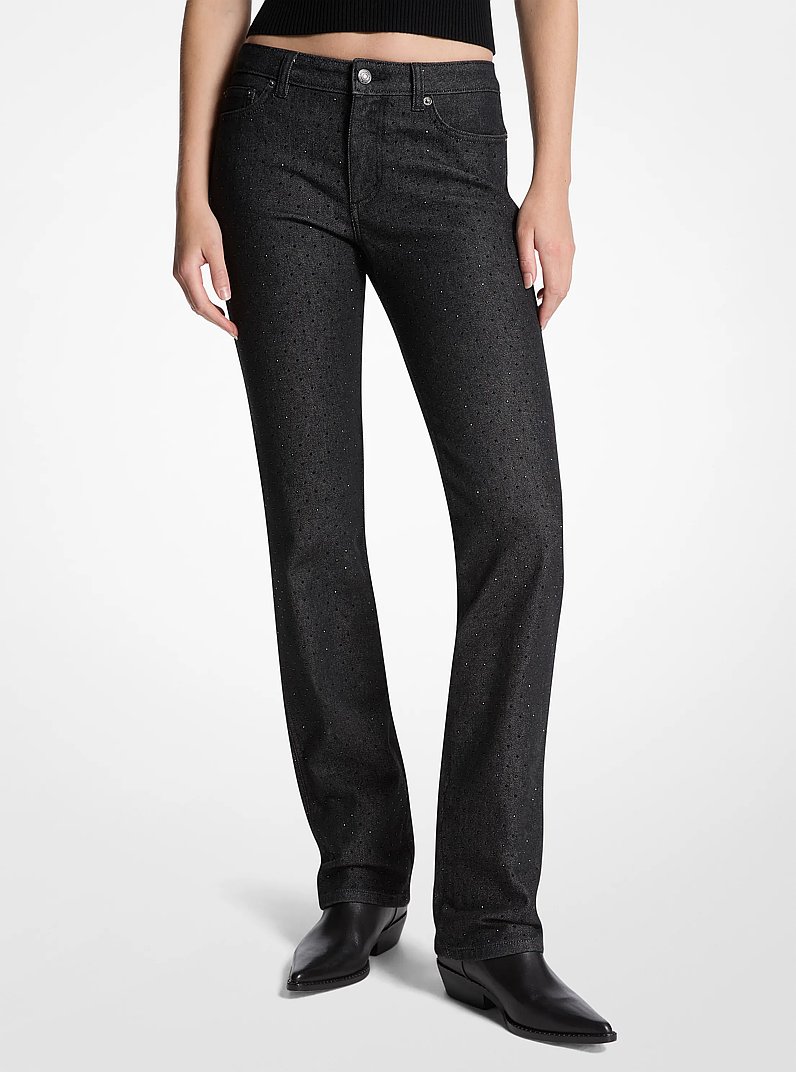 Jeans a sigaretta in denim stretch con borchie in BLACK RINSE | Michael Kors
