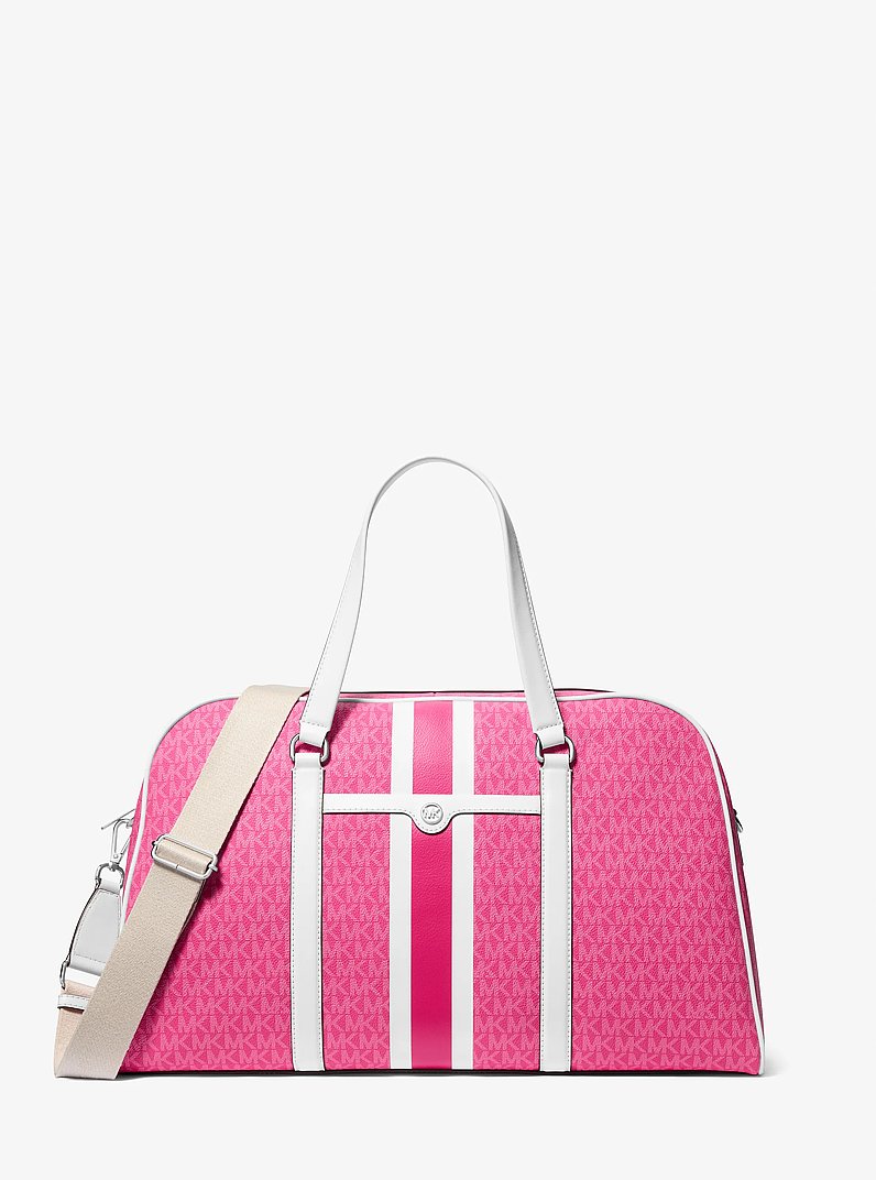 Jet Set Travel Extra-Large Striped Signature Logo Weekender Bag in DRAGONFRUIT | Michael Kors