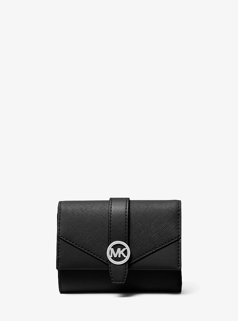 Greenwich Medium Leather Trifold Wallet in BLACK | Michael Kors