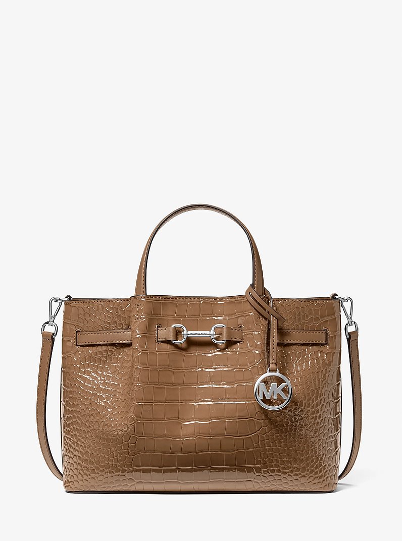 Carson Medium Crocodile Embossed Satchel in DRIFTWOOD - Sale