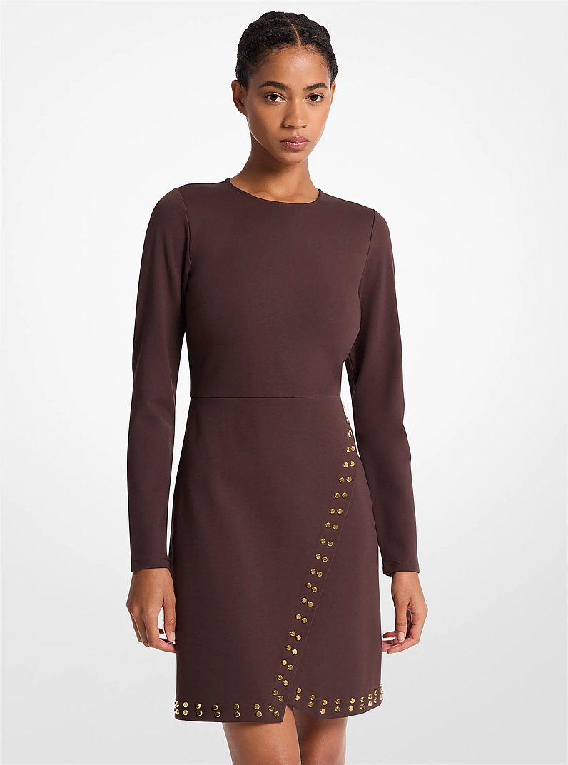 Robe Astor en tricot extensible &agrave; manches longues et &agrave; boutons