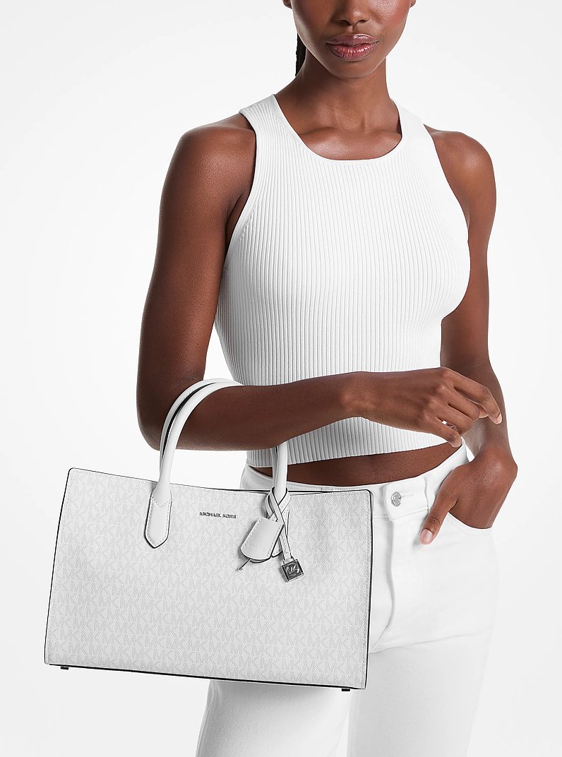 Scarlett Medium Signature Logo Satchel in OPT/ALLUM | Michael Kors