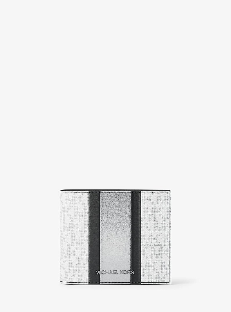 Cooper Signature Logo and Metallic Stripe Billfold Wallet in SILVER | Michael Kors