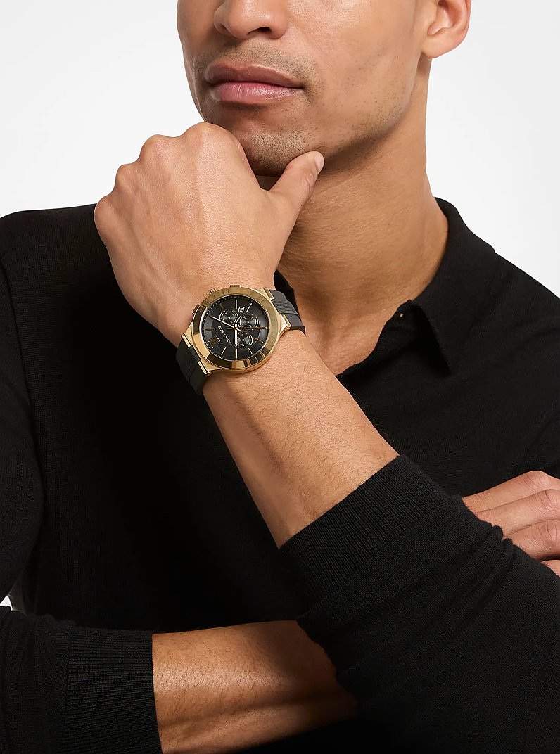 &Uuml;bergro&szlig;e Armbanduhr Billie im Goldton mit Silikonarmband in SCHWARZ | Michael Kors