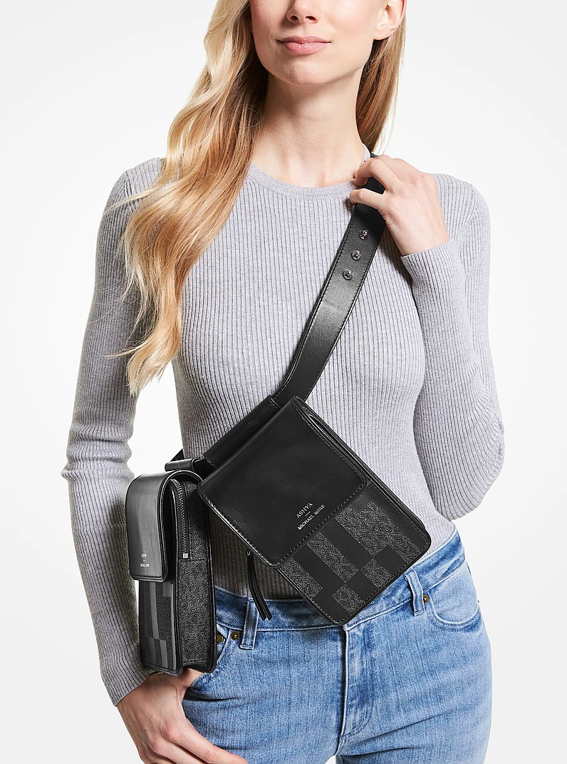 ASHYA X MICHAEL KORS Saga Signature And Leather Multi Bag in BLACK