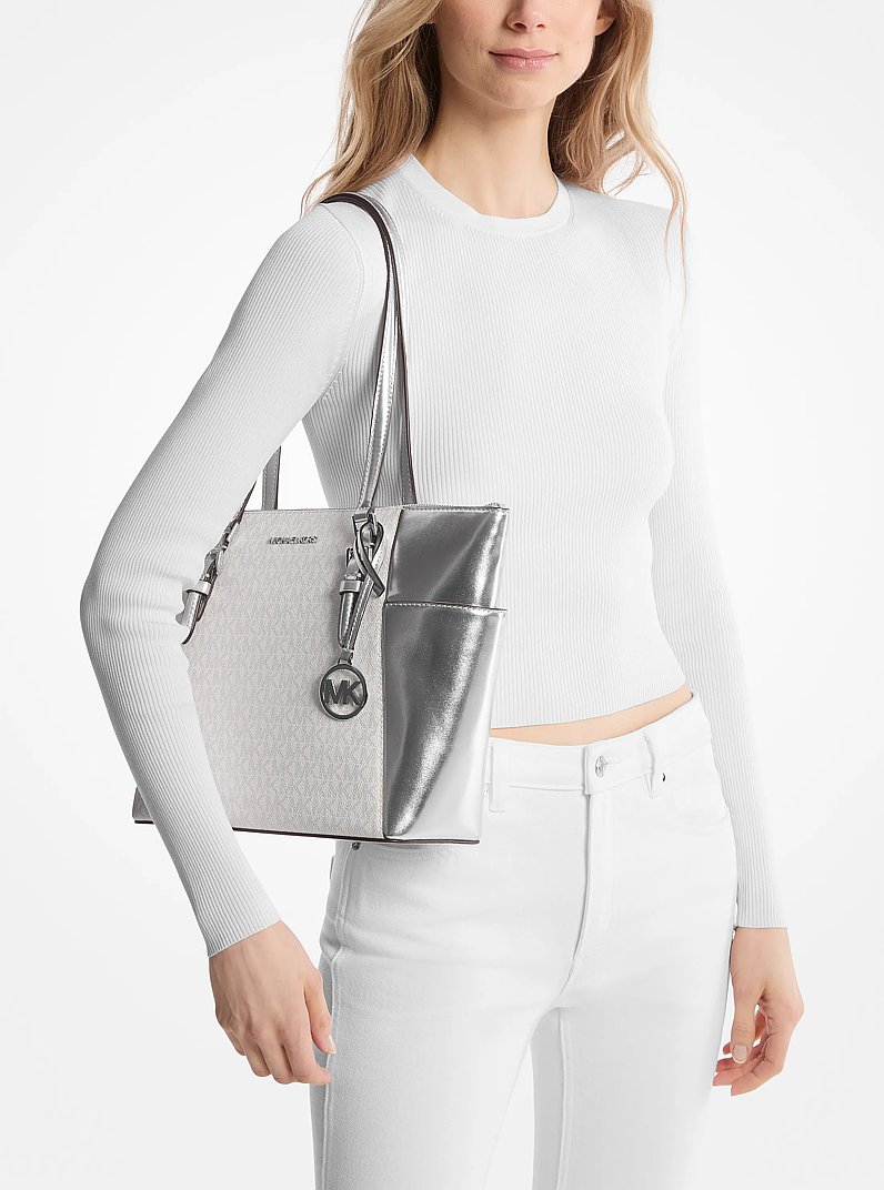 Bolso de mano Charlotte grande con logotipo exclusivo met&aacute;lico in PLATEADO | Michael Kors
