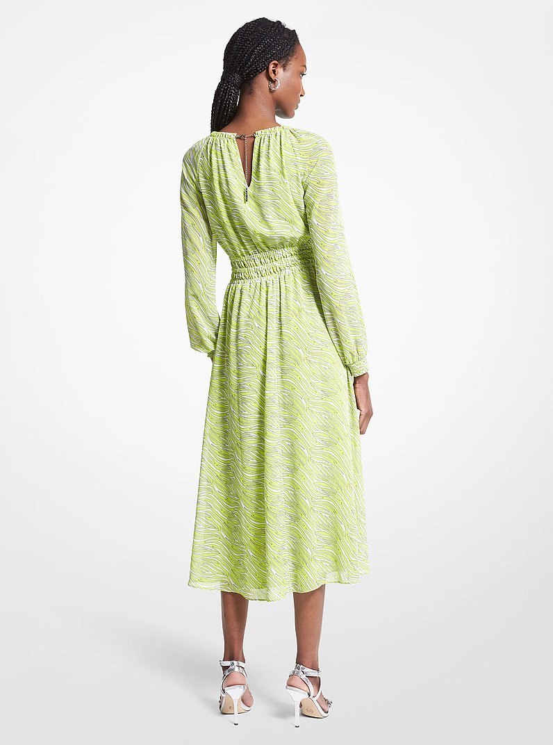 Zebra Print Georgette Midi Dress in BRT LIMEADE | Michael Kors