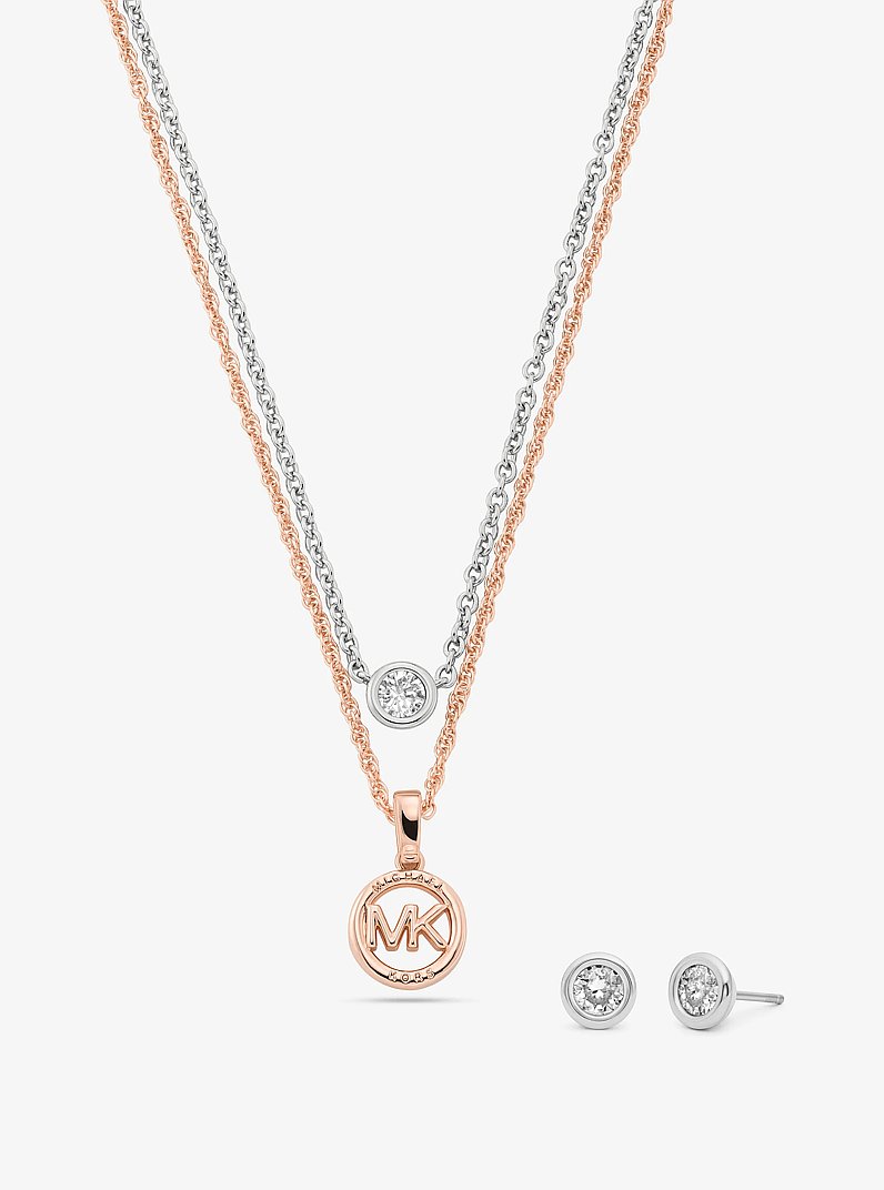 Double Layered Necklace and Stud Earrings Gift Set in TWO TONE | Michael Kors