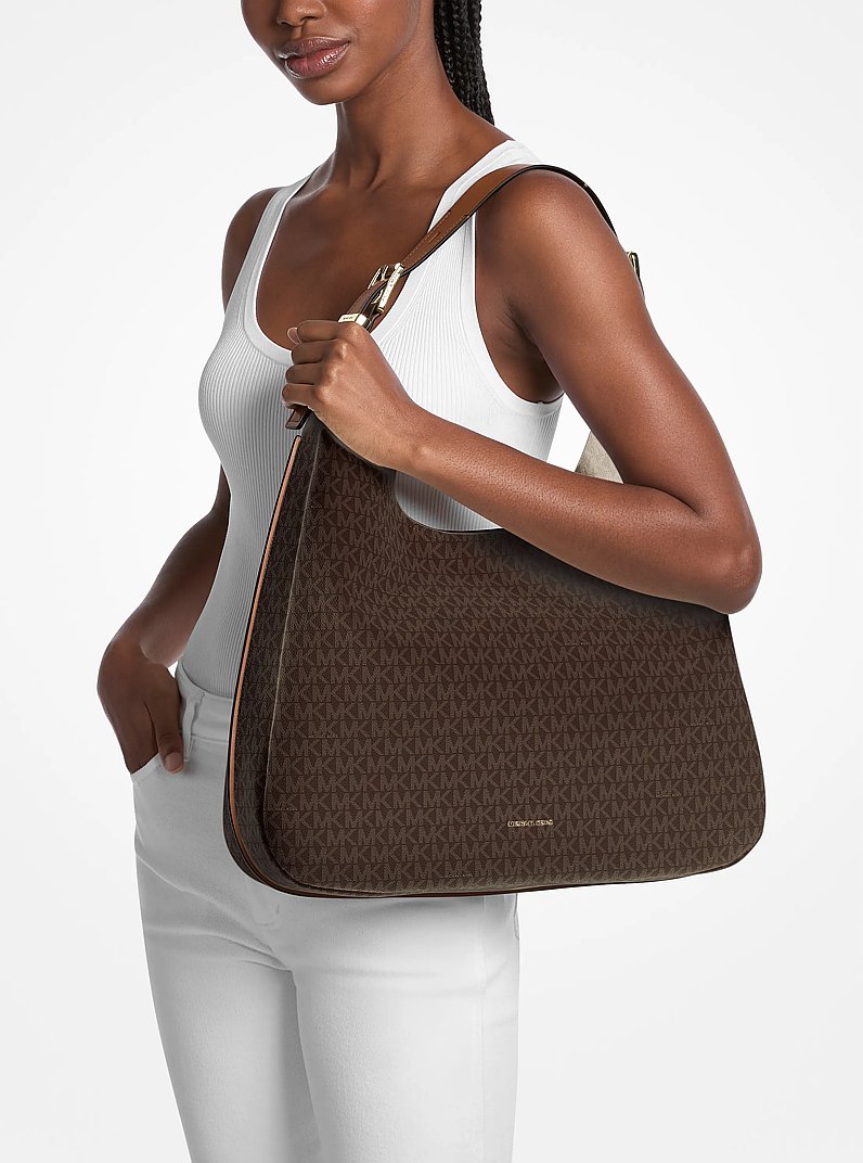 Nolita Large Signature Logo Hobo Shoulder Bag                            in BROWN/BLK | Michael Kors