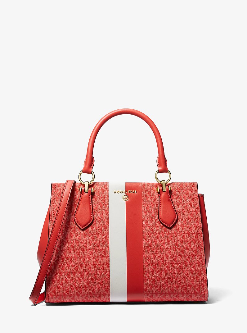 Marilyn Medium Logo Stripe Satchel in SPICED CORAL MULTI | Michael Kors