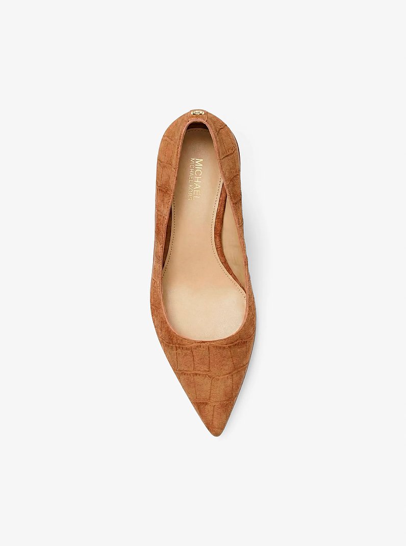 D&eacute;collet&eacute; Alina Flex in pelle scamosciata stampa coccodrillo in CUOIO | Michael Kors