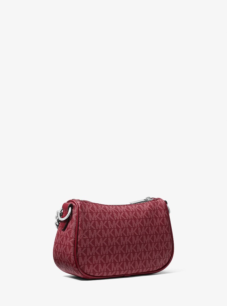 Carmela Small Signature Logo Crossbody Bag in MAROON | Michael Kors