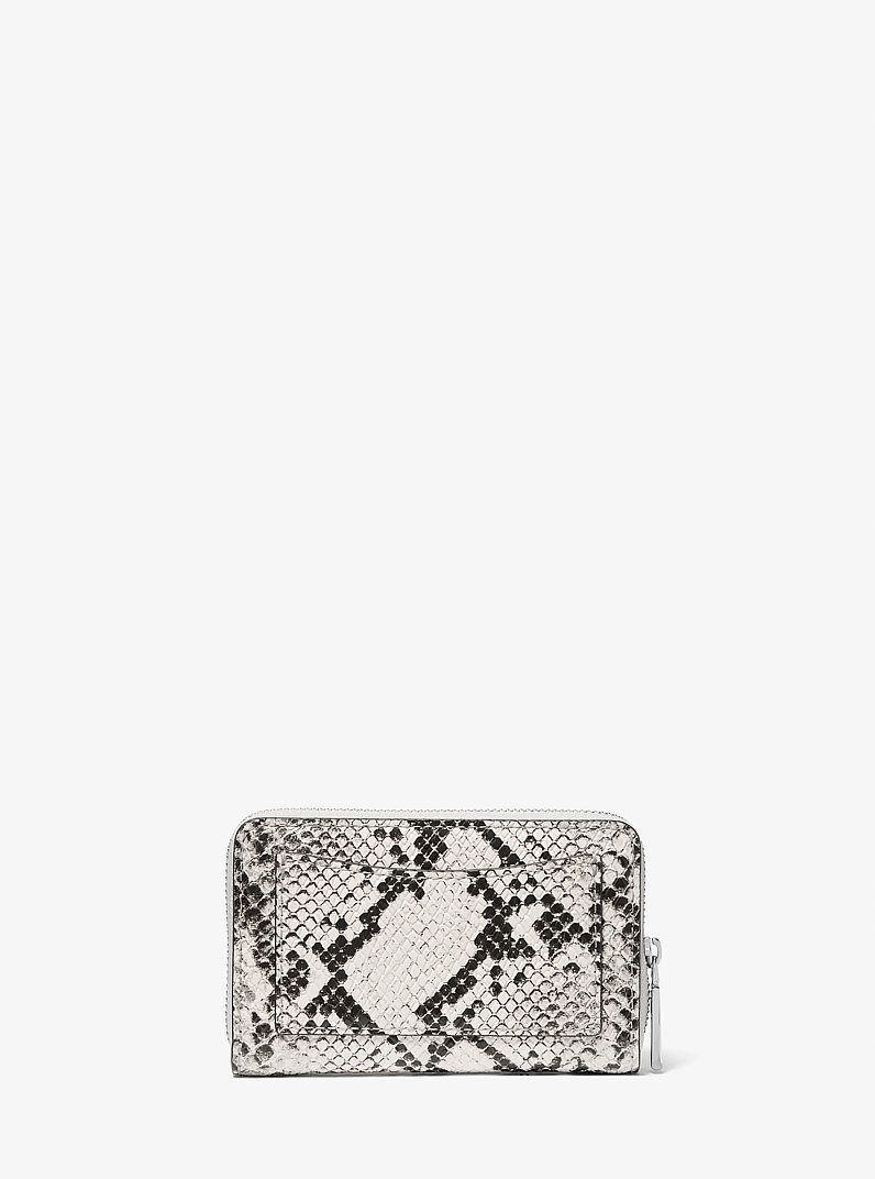 Jet Set Small Snake Embossed Leather Zip-Around Wallet in ALUMINUM | Michael Kors