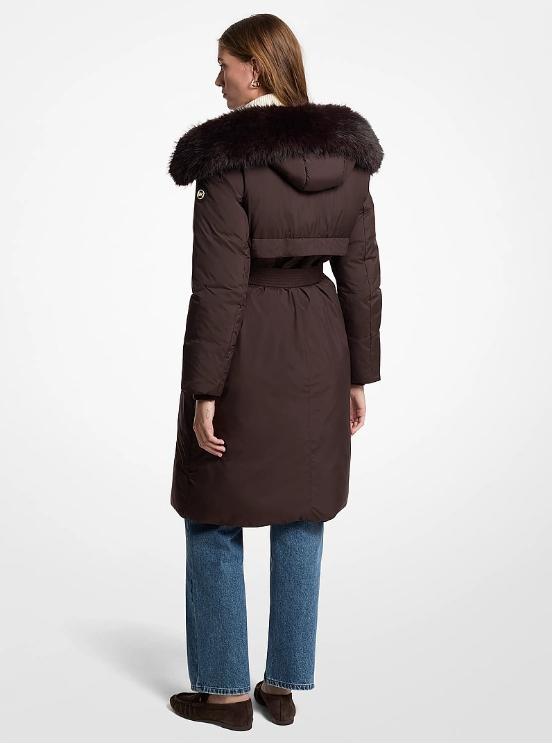 Manteau ceintur&eacute; &agrave; garniture en fausse fourrure in CHOCOLAT | Michael Kors