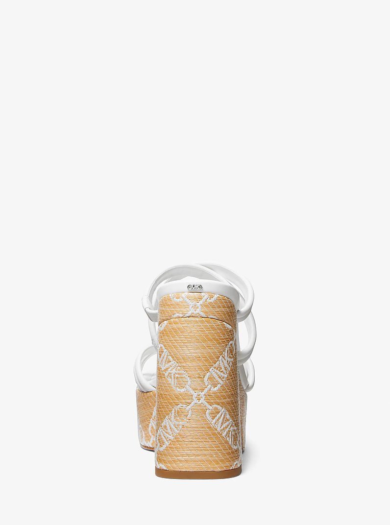 Corrine Empire Logo Jacquard Straw Platform Sandal in NAT/OPTICWHT | Michael Kors