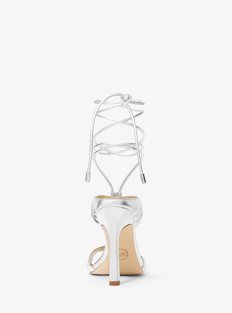 Gabriella Metallic Leather Lace-Up Sandal in SILVER | Michael Kors