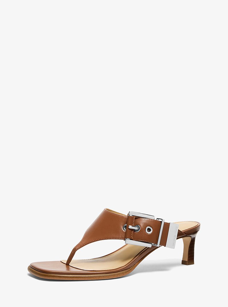 Rowen Leather Thong Sandal in LUGGAGE | Michael Kors