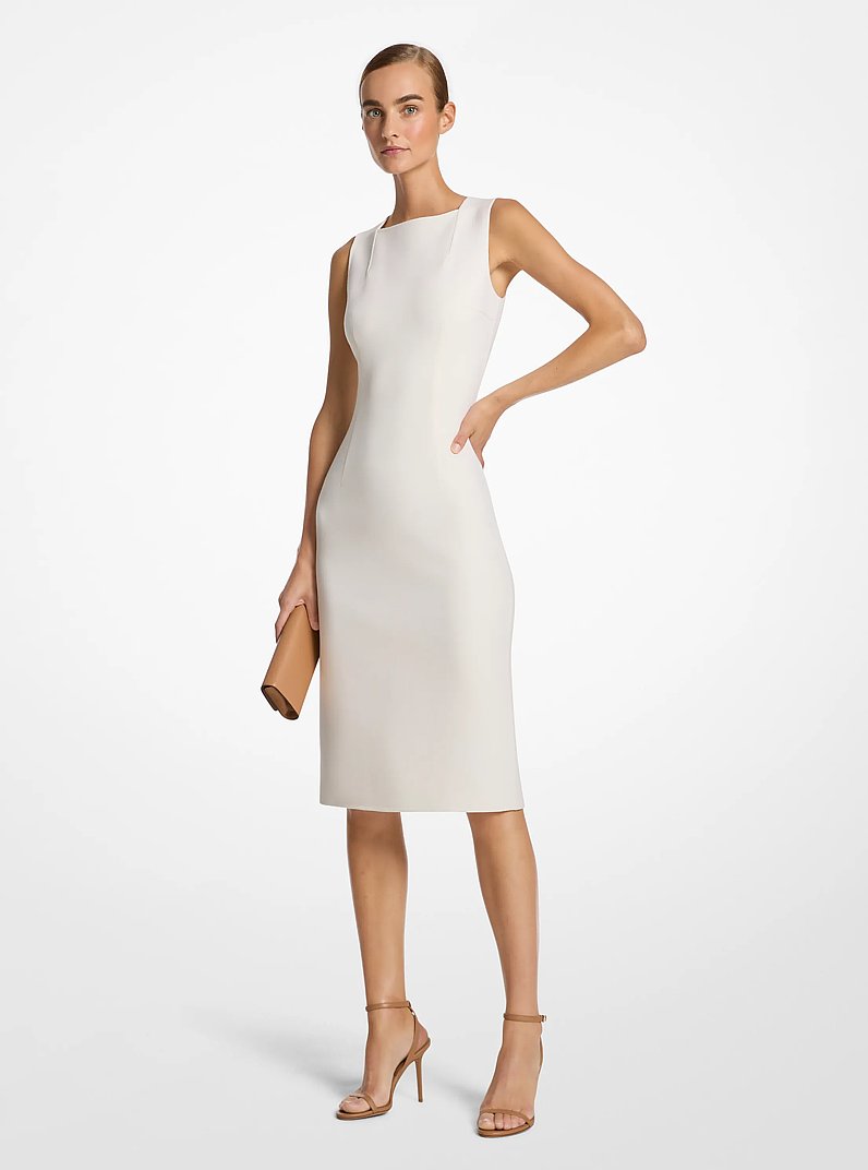 Double Faced Stretch Wool Boucl&eacute; Sheath Dress in IVORY | Michael Kors