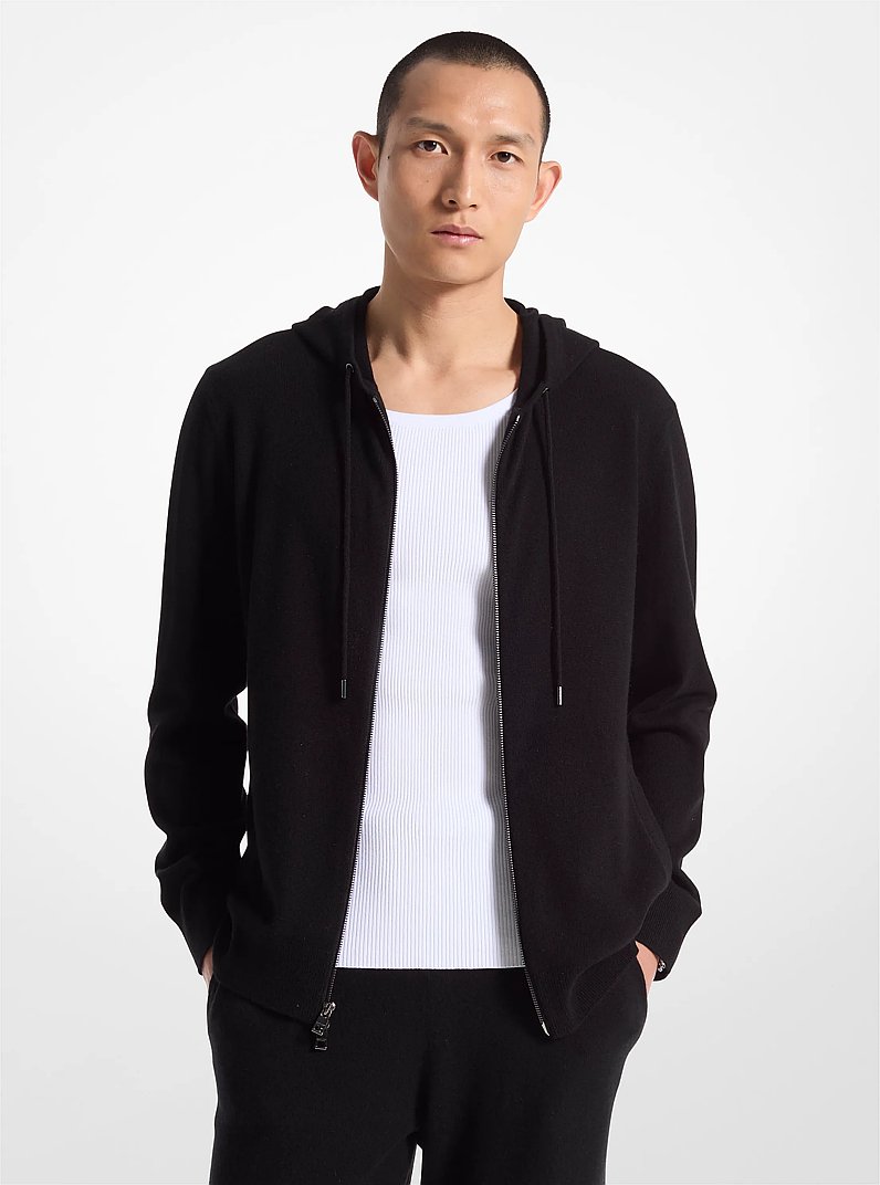 Wool and Cashmere Blend Zip-Up Hoodie in BLACK | Michael Kors