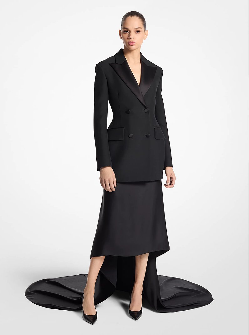 Wool Gabardine and Satin Carved Tuxedo Blazer in BLACK | Michael Kors