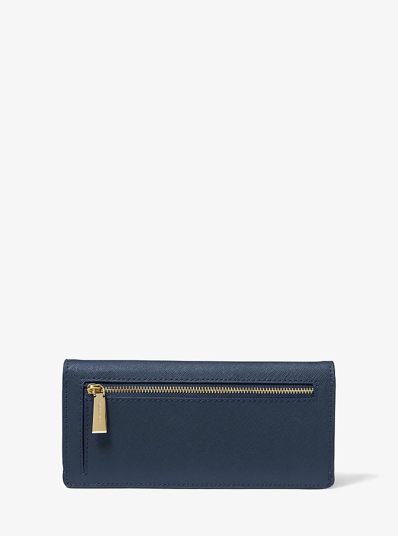 Jet Set Large Saffiano Leather Snap-Front Wallet in NAVY | Michael Kors
