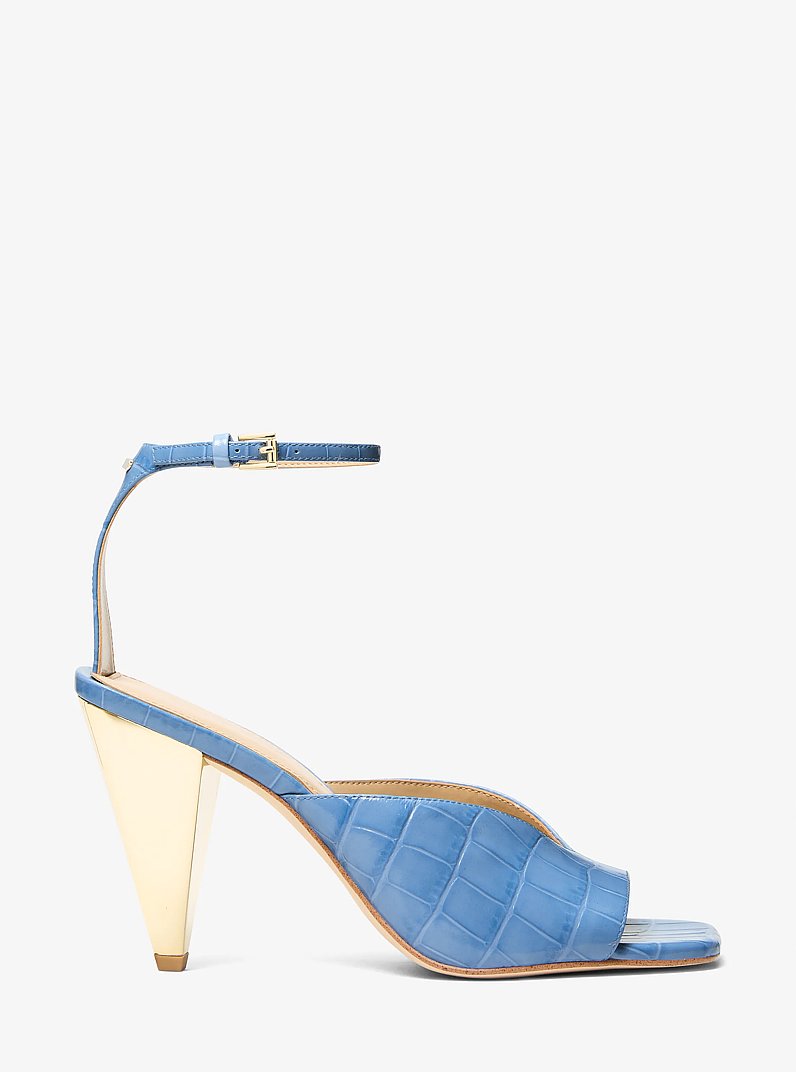 Electra Crocodile Embossed Leather Sandal in FRENCH BLUE | Michael Kors