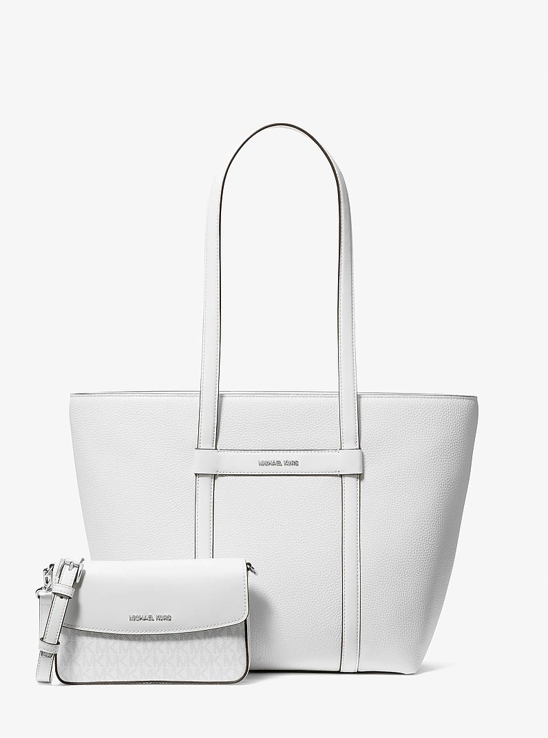 Jet Set Large 2-in-1 Pebbled Leather Tote Bag in OPTIC WHITE | Michael Kors