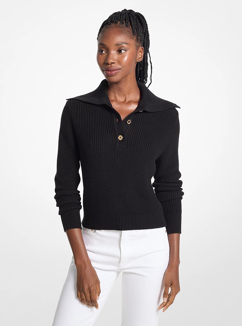 Ribbed Cotton-Blend Sweater in BLACK | Michael Kors
