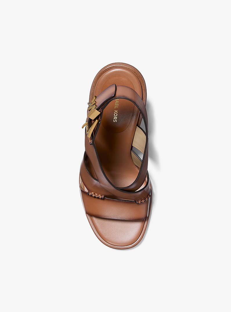 Raven Burnished Leather Block Heel Sandal in LUGGAGE | Michael Kors