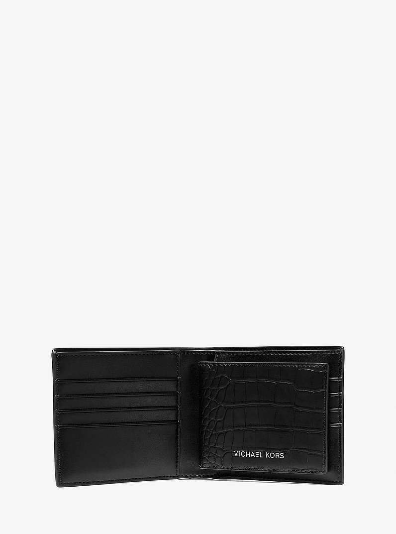 Porte-billets avec rabat Rivington en cuir gaufr&eacute; &agrave; motif de crocodile in NOIR | Michael Kors