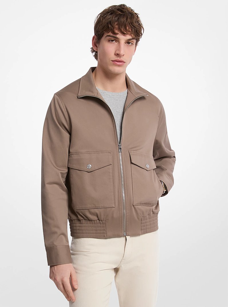 Harrington Stretch Cotton Bomber Jacket in CHESTNUT | Michael Kors