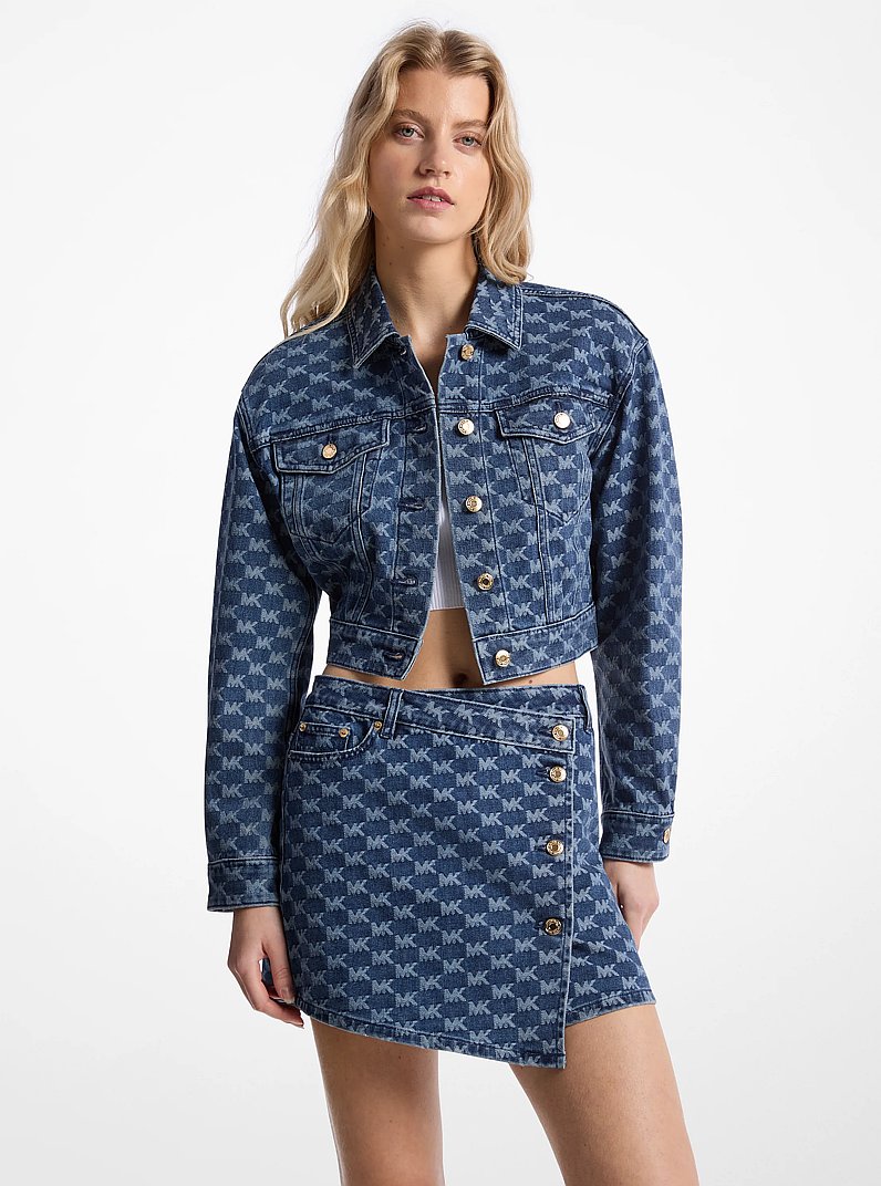 Logo Jacquard Denim Jacket in DUSK BLUE WASH | Michael Kors