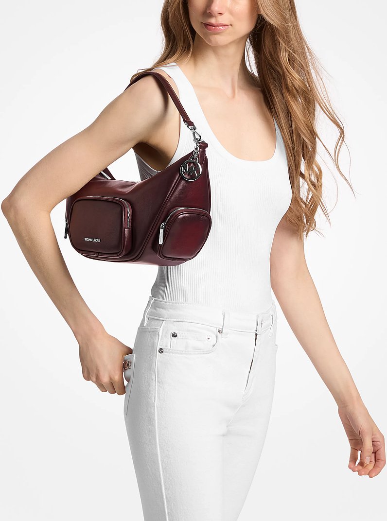 Merritt Medium Burnished Convertible Shoulder Bag in BORDEAUX | Michael Kors